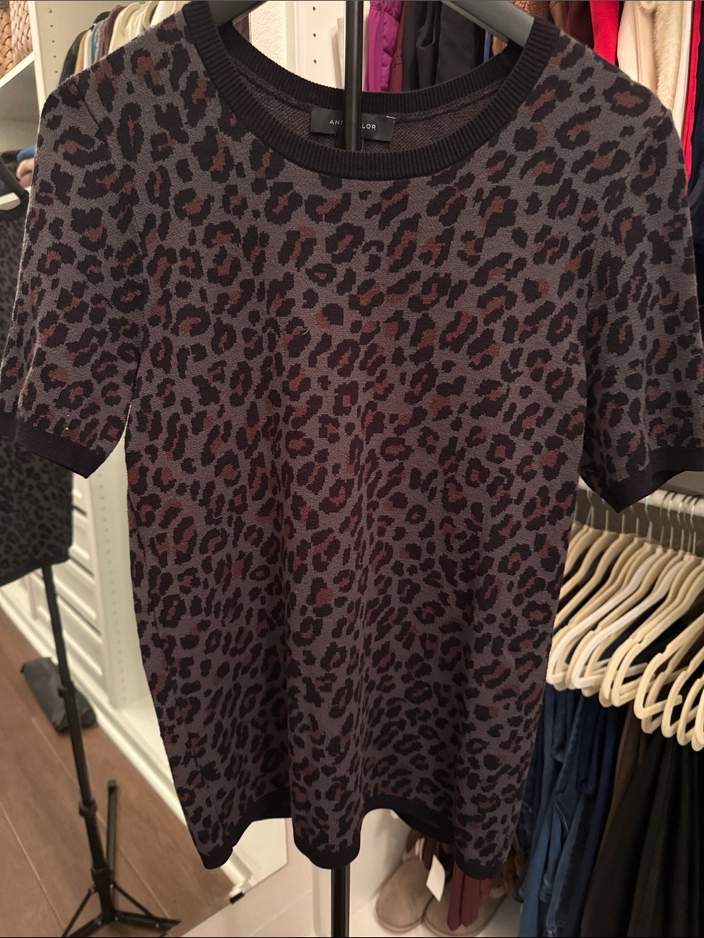 Ann Taylor Short-Sleeve Leopard Print Top - Black
